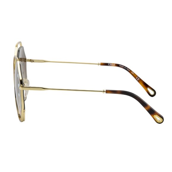 New Chloe Women Oversized Sunglasses Gold Octagon CE-132 Brown Floating Lens - Picture 7 of 9